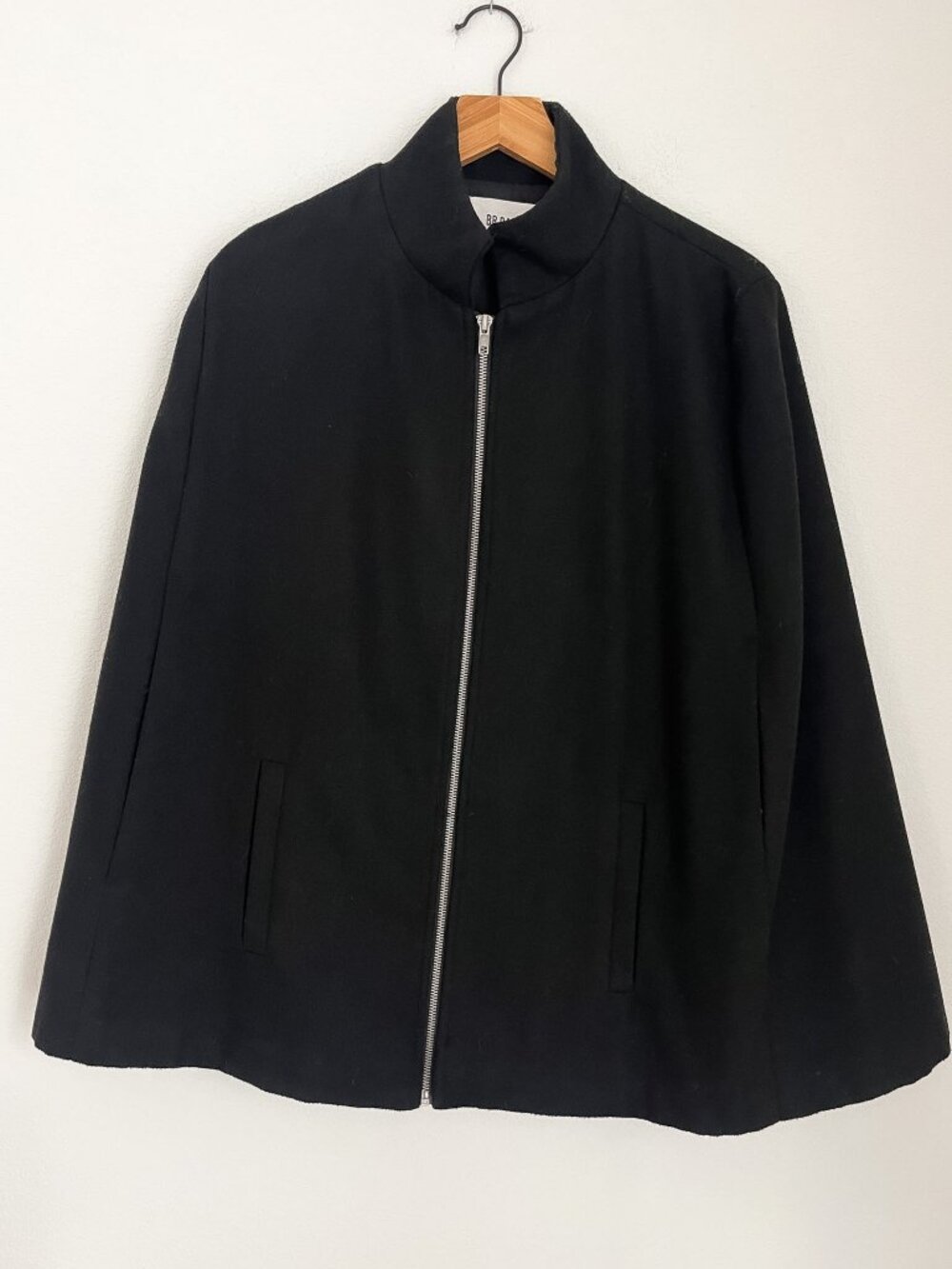 BB Dakota Black Wool Blend Zip Front Cape Coat Vest Large